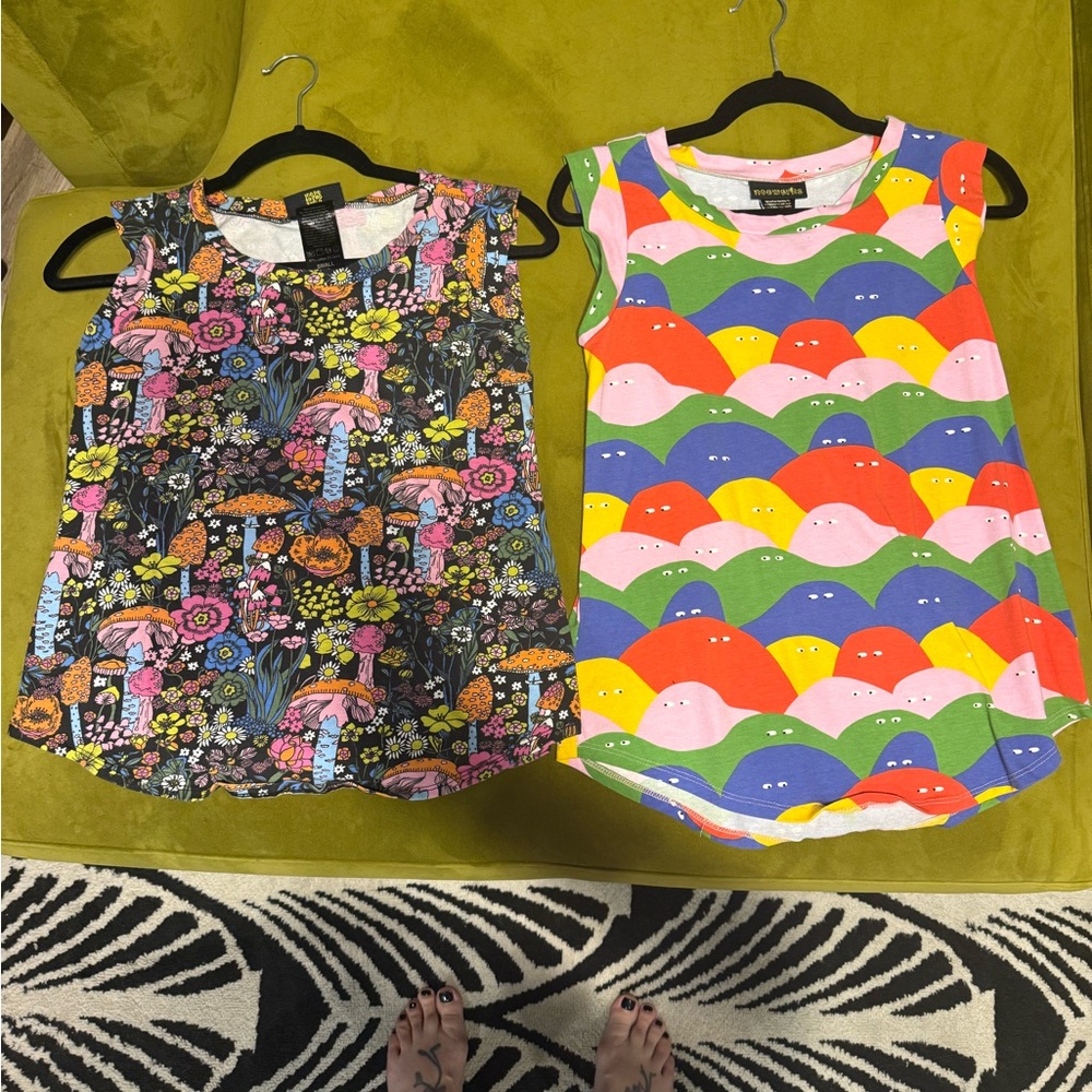 Nooworks Colorful Floral and Rainbow Tops. Magic Mushroom & Lumps